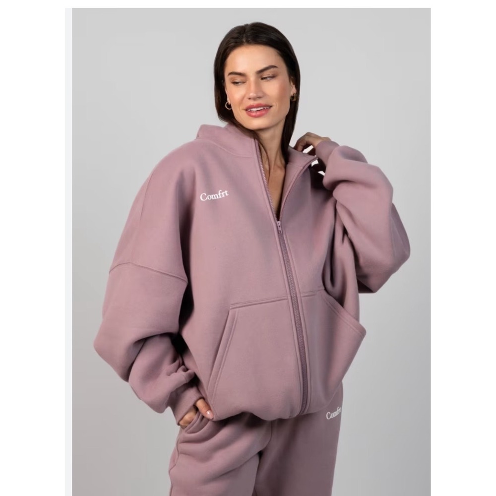 Comfrt Oversized Zip Up Hoodie Dusty Purple Mauve Fleece Sweatshirt XS